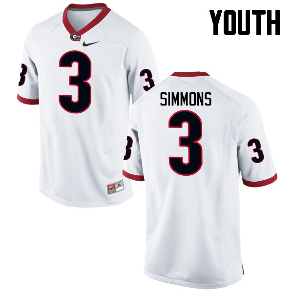 Youth Georgia Bulldogs #3 Tyler Simmons College Football Jerseys-White